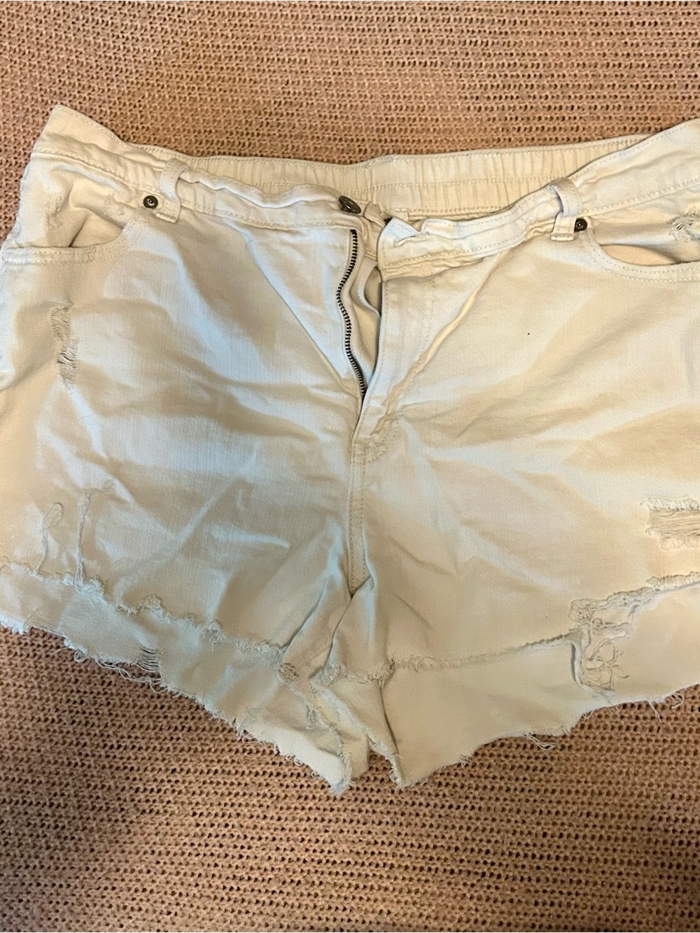aerie daydream white Distressed High-Waist Denim Shorts